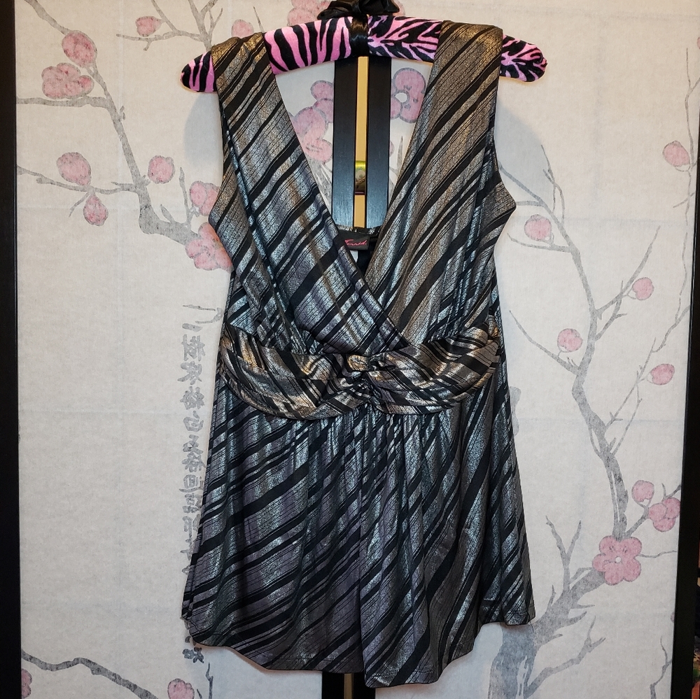 TORRID Metallic Silver & Black Striped Tank Top